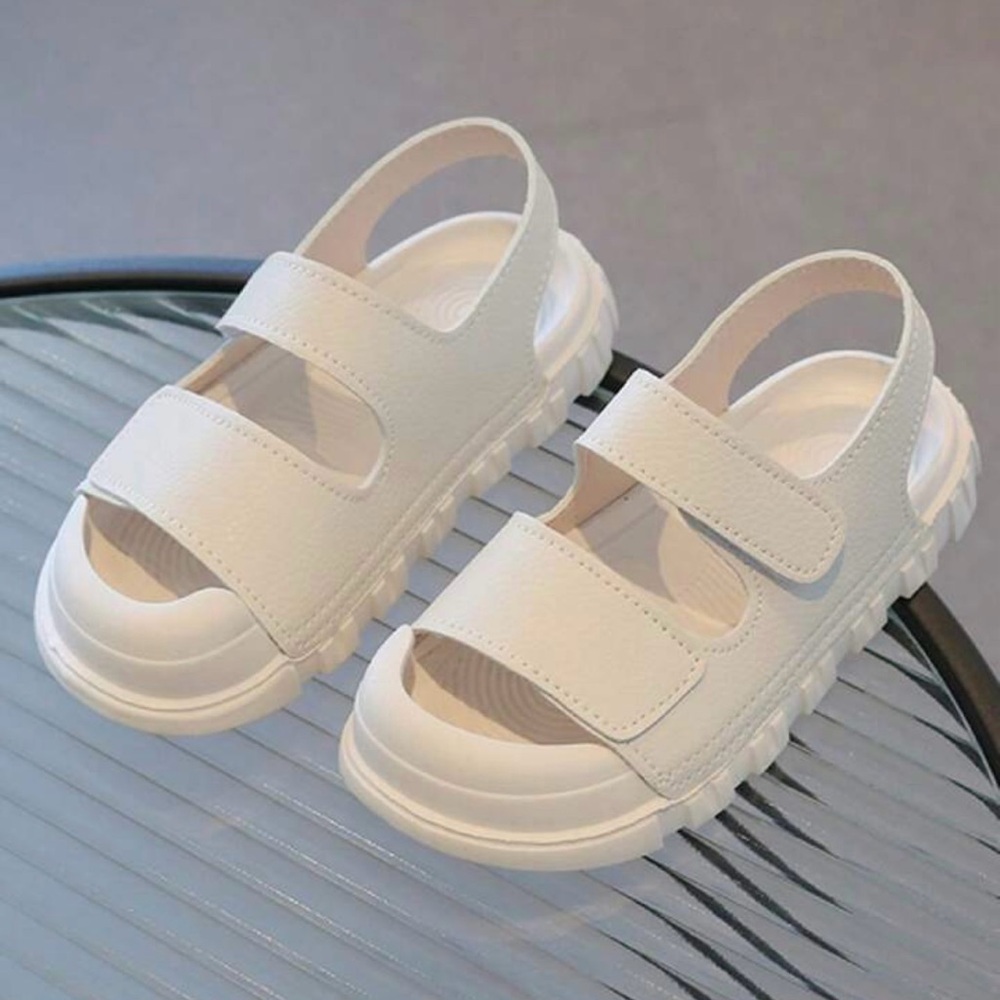 TrendsKids' Casual Simple White Sport Sandals With Hook And Loop Closure